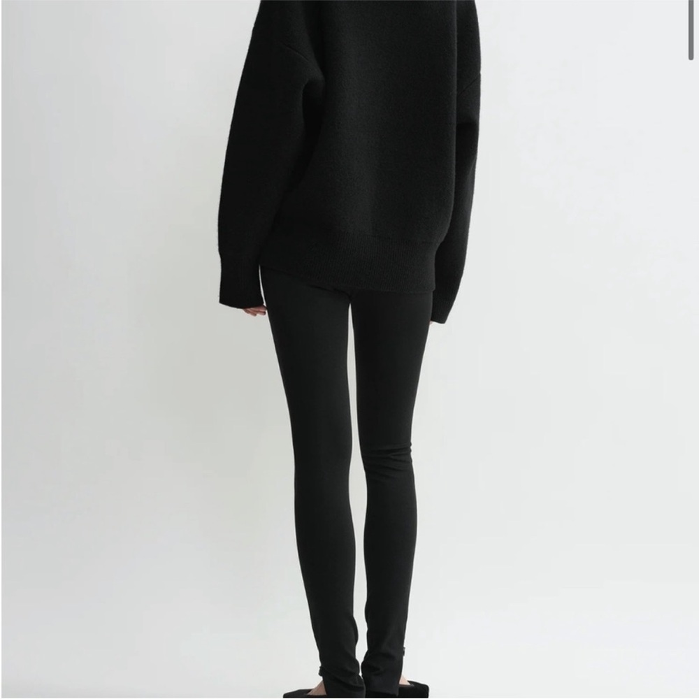 Toteme Pants Compact Knit Leggings Side Slit  in Black - Picture 7 of 15
